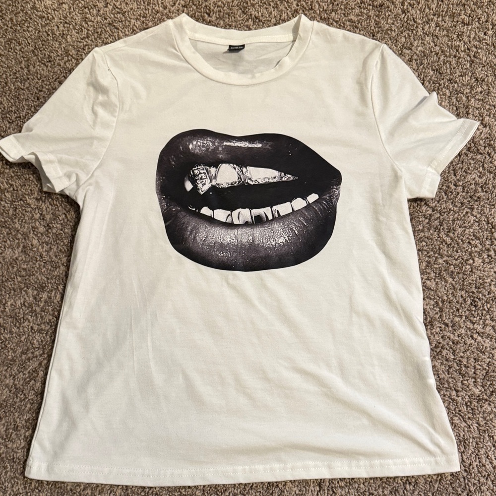 SHEIN White Tee with Black Label